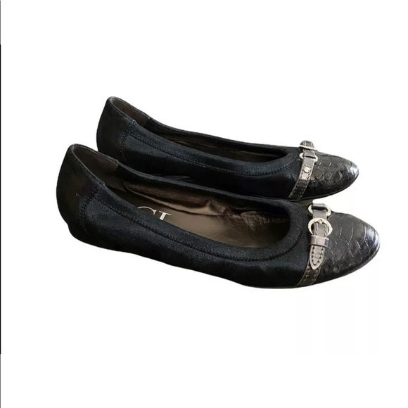 AGL Attilio Giusti Leombruni Metallic Navy Blue Ballet Flats Snakeskin Caps 39.5 - Picture 3 of 8
